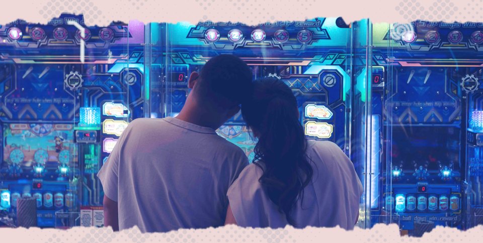 Billy and Clarrisa side by side at the arcade